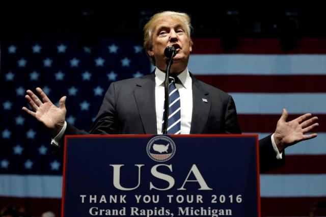 Donald Trump, le Président-élu américain à Grand Rapids, Michigan, le 9 Décembre dernier, dans le cadre de sa tournée « Merci aux Etats-Unis »